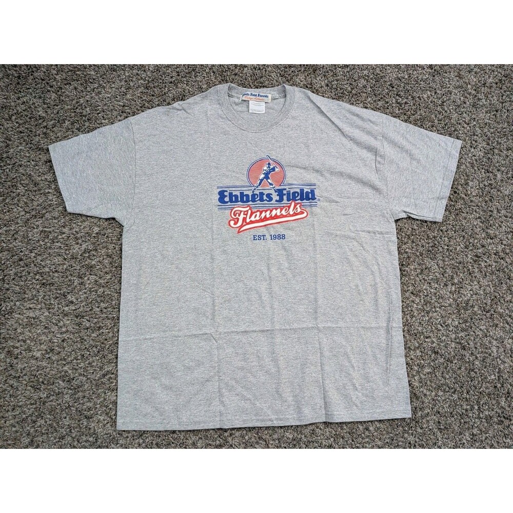 Ebbets Field Flannels Classic Logo T‎ Shirt Gray 2XL Mens Baseball